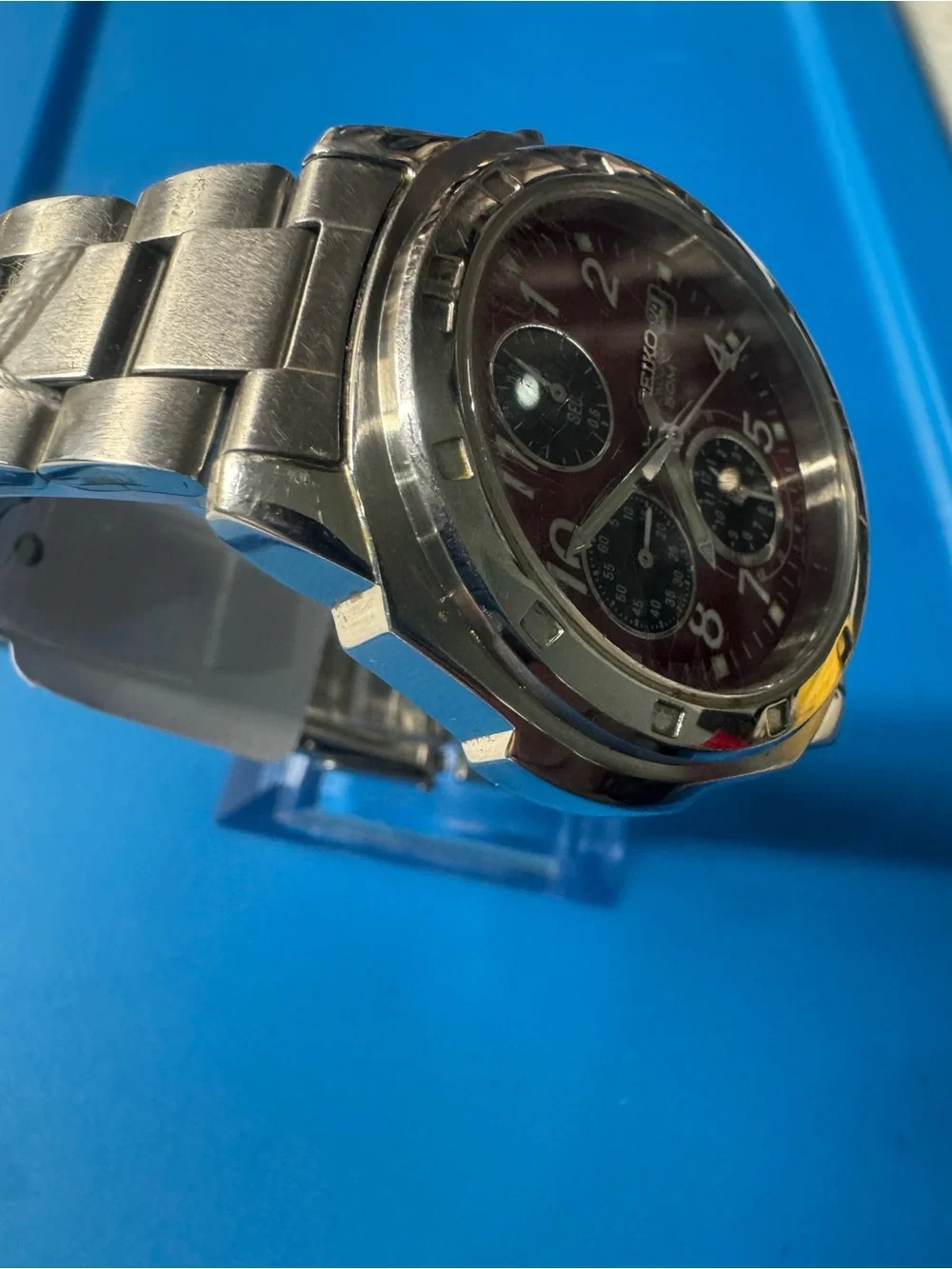 Seiko Stainless Steel Chronograph Watch - Red Dial